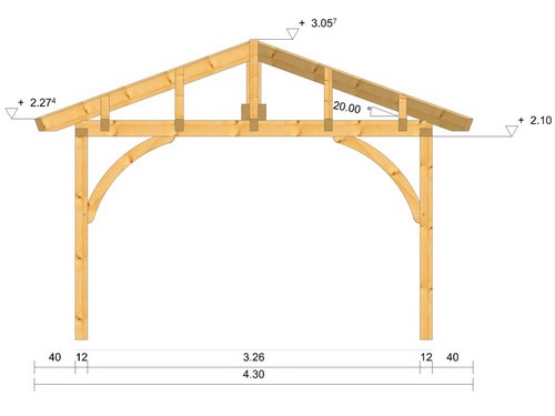 Holzpavillon 3,5x3,5m bemaßt