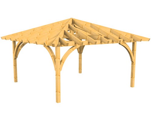 Holzpavillon 4,0x4,0m 3d Ansicht